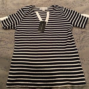 Sara Campbell smocked striped knit tee
